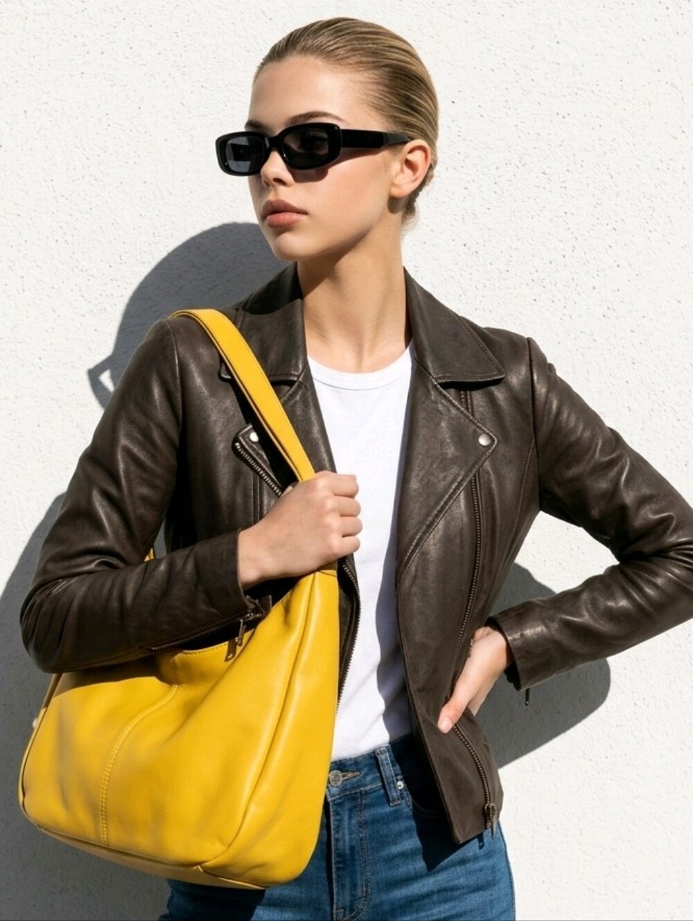 JouJou Women's Brown Faux-Leather Moto Jacket Size Large